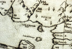 Beninbukten (tidligere Dahomey), en del av Guineabukta, basert på et kart over Urbano Monte av Italian School