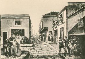 The House of the Pensile Balcony slik den var (gravyr) av Italian School