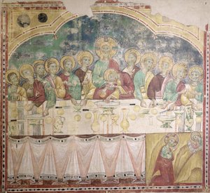 The Last Supper and the Agony in the Garden, ca. 1300 (freskomaleri overført til lerret) av Italian School