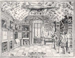 Naturhistorisk museum til keiser Ferdinand III fra Historia Naturale av Ferrante Imperato (1550-1631) pub. i 1672 av Italian School