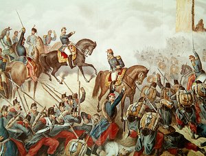 Piemonteserne og franskmennene i slaget ved San Martino i 1859 (fargegravering) av Italian School
