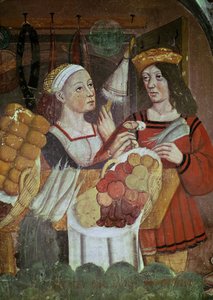 Grønnsaksmarkedet (fresco) (detalj) av Italian School