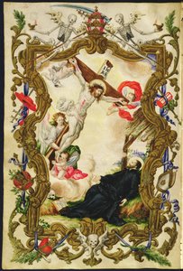 De religiøses død, fra en Mariegola fra lekmannslauget til Buona Morte, ca. 1712-14 (blekk på vellum) av Italian School
