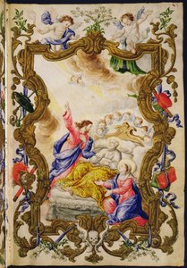 Den kristnes gode død, fra en Mariegola fra lekmannslauget til Buona Morte, ca. 1712-14 (blekk på vellum) av Italian School