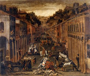 Pesten i 1630 i Bologna. maling.Eiendom til en bank i Bologna av Italian School