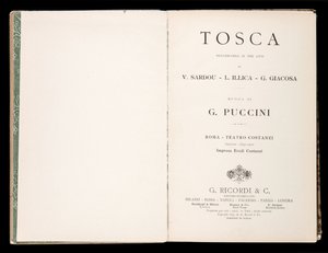 Tittelside, Libretto della Tosca, av Giacomo Puccini, Ricordi Edition, Italia av Italian School