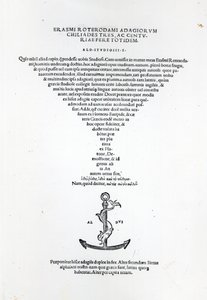 Tittelside til Adages of Erasmus, trykt av Aldus Manutius i Venezia, 1508 (trykt papir og gravering) av Italian School