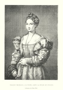 Tiziano Vecellio, La Flora, Say La Belle du Titien, Collection du Palais Pitti (gravering) av Italian School
