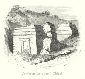 Etruskisk grav ved Chiusi (gravering) av Italian School
