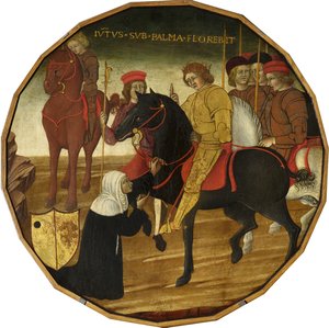 Trajan and the Widow (tempera med gull og sølv på panel) av Italian School