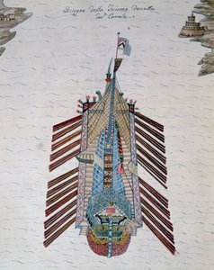 Trireme (skip med tre banker av årer), fra On maritim militia treatise, av Cristoforo Canal (1510-1562), Italia av Italian School