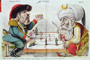 Tyrkia og Russland spiller et strategispill, fra Le Perroquet, 1877 av Italian School