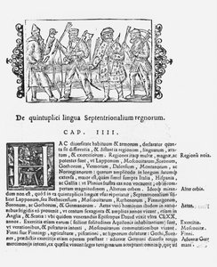 Variasjon av språk, illustrasjon fra History of the Northern Nations av Olaus Magnus (1490-1558), utgitt i Roma, 1555 av Italian School