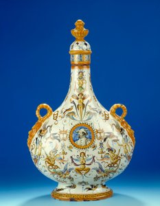 Vase i form av en kalebass i majolica (majolika) laget i fajansefabrikkene i Fontana i Urbino i Italia 1570-1580 Paris, Musee du Petro Palais av Italian School