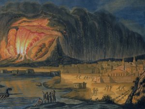 Vesuv i utbrudd nær Napoli, ca. 1815 av Italian School