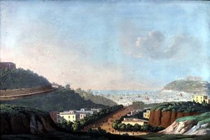 Utsikt over Napoli fra Capodimonte og Pozzouli-bukten (gouache på papir) av Italian School