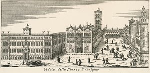 Utsikt over Piazza San Crispino og Ferrara katedral, gravering, Italia av Italian School