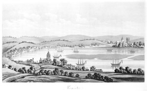 Utsikt over Rochester i 1669, fra Travels of Cosimo III (1642-1723) storhertug av Toscana, gjennom England under Charles IIs regjeringstid, engelsk oversettelse, utgitt 1821 av Italian School