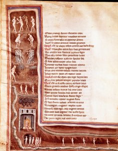 Utsikt over underverdenen, karakterer og monstre, vandrende sjeler i underverdenens sirkler, illustrasjon for Furious Hercules av Seneque (miniatyr av Italian School