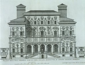 Utsikt over fasaden til Villa Borghese, Roma av Italian School