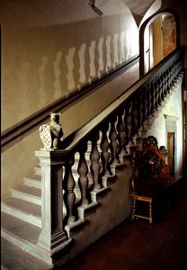 Utsikt over trappene til rådhuset (Palazzo degli Anziani) av Italian School