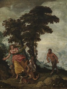 Dyd forfulgt av Vice, ca. 1570-1600 (olje på lerret) av Italian School