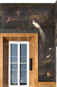 Hvit påfugl, rådyr og grå kronet trane, Myth of Orpheus av Italian School
