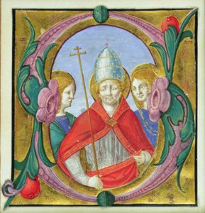 Historikert initial S som viser St. Gregory og to hellige av Italian School Italian School