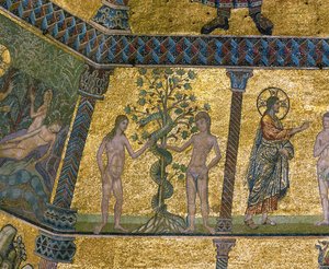 Adam, Eva og slangen (mosaikk) av Italian school