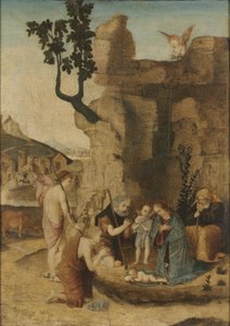 Tilbedelse av hyrdene, ca. 1500 (olje på tre) av Italian School