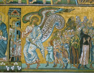 En engel som leder «den rettferdige» (mosaikk) av Italian school