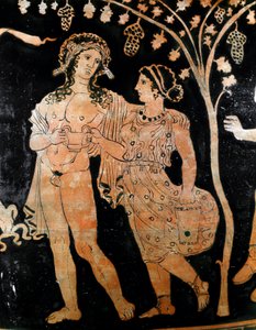 Detalj av en vase fra Ruvo i Puglia (Puglia) viser et par unge ektepar. De holder en kopp vin i hendene. 4. århundre f.Kr. Museo Archeologico Nazionale Napoli av Italic