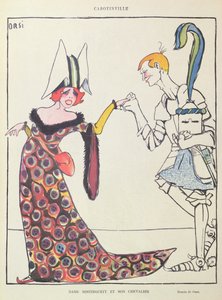 Mistinguett (1875-1956) og hans ridder, karikatur fra 