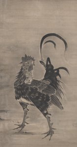 Haner, høne og kyllinger, venstre for et par, 1795 av Ito Jakuchu