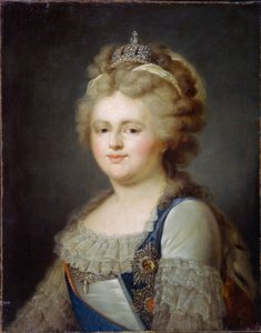 Portrett av keiserinne Marie Fiodorovna (nee Sophie Dorothee de Württemberg Montbeliard) (1759-1828)(Portrett av keiserinne Maria Feodorovna). Maleri av Ivan Afanasievich Pustynin (1769- etter 1812), olje på lerret, etter 1796. Russisk kunst av Ivan Afanasievich Pustynin
