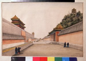 Vinterpalasset i Pekin, i kinesisk skisseserie (kinesiske skisser, vinterpalasset i Beijing). Maleri av Ivan Petrovich Alexandrov (1780-1818). Akvarell på papir, 21,5 x 28,3 cm av Ivan Alexandrov
