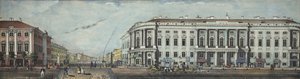 Politibroen med Stroganov-palasset. Fra panoramaet av Nevsky Prospekt, 1830