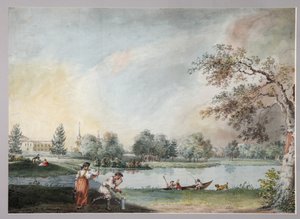 Dammene før bygodset til grev Alexei Kirillovich Razumovsky i Moskva, tidlig på 1800-tallet