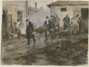 Borgerskapet renser stallen fra serien med akvareller russisk revolusjon, 1920 av Ivan Alexeyevich Vladimirov
