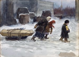 Begravelse av en arbeider som ikke var kommunist av Vladimirov, Ivan Alexeyevich (1869-1947). Akvarell, Gouache på papir av Ivan Alexeyevich Vladimirov