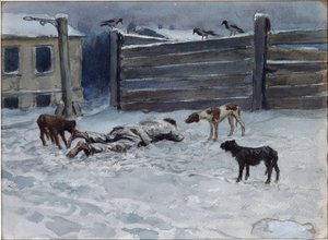 Døde av sult (Tegnet fra naturen) av Vladimirov, Ivan Alexeyevich (1869-1947). Akvarell, Gouache på papir av Ivan Alexeyevich Vladimirov