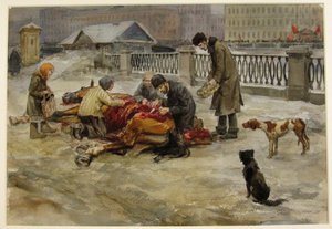 Petrograd i 1918 fra serien med akvareller russisk revolusjon, 1918