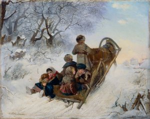 Barn på en hestetrukket slede, 1870 av Ivan Andreyevich Pelevin