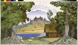 Dekor for operaen ""Askolds grav"" av Alexei Vertovski (1799-1862). Verk av Ivan Yakovlevich Bilibin (Bilibin) (1876-1942), akvarell på papir av Ivan Yakovlevich Bilibin