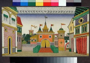 Forberedende tegning til settet til operaen Den gyldne hane av Nicholas (Nikolai) Rimsky Korsakov (Rimsky-Korsakov) (1844-1908). Maleri av Ivan Yakolevich Bilibin (Bilibi) av Ivan Yakovlevich Bilibin
