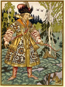 Prins Ivan og froskeprinsessen. (Ivan Tsarevich og froskeprinsessen). Russisk tradisjonell fortelling. Verk av Ivan Yakovlevich Bilibin (Bilibin) (1876-1942), akvarell og gouache på papir av Ivan Yakovlevich Bilibin