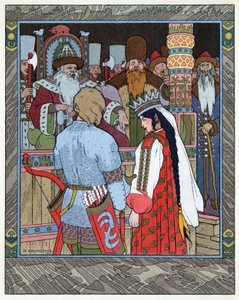 Tsarevitch Ivan, Ildfuglen og den grå ulven, ca. 1899 (litografi) av Ivan Yakovlevich Bilibin
