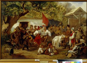 Bryllupsmåltidet. (Bryllupsfestivalen). Maleri av Ivan Ivanovich Sokolov (1823-1918), olje på lerret av Ivan Ivanovich Sokolov