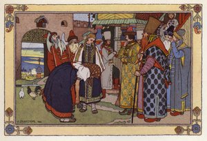 Illustrasjon for Vassilisa The Beautiful av Ivan Yakovlevich Bilibin