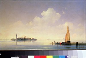 Den venetianske lagunen, utsikt over øya San Giorgio Maggiore (Saint-Georges-Majeur, Saint Georges Major) (Den venetianske lagunen, utsikt over San Giorgio Maggiore). Maleri av Ivan Konstantinovich Aivazovsky (Ivan Konstantinovitch Aivazovsky av Ivan Konstantinovich Aivazovsky